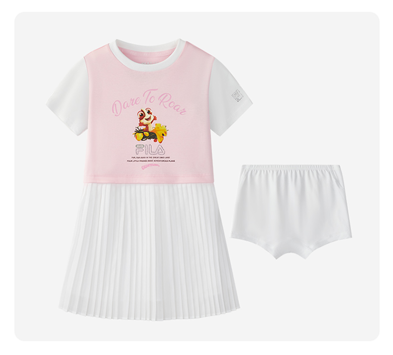 (105 - 130cm) FILA KIDS x GIGANTOSAURUS Girl's Dress with Inner Shorts in Pink