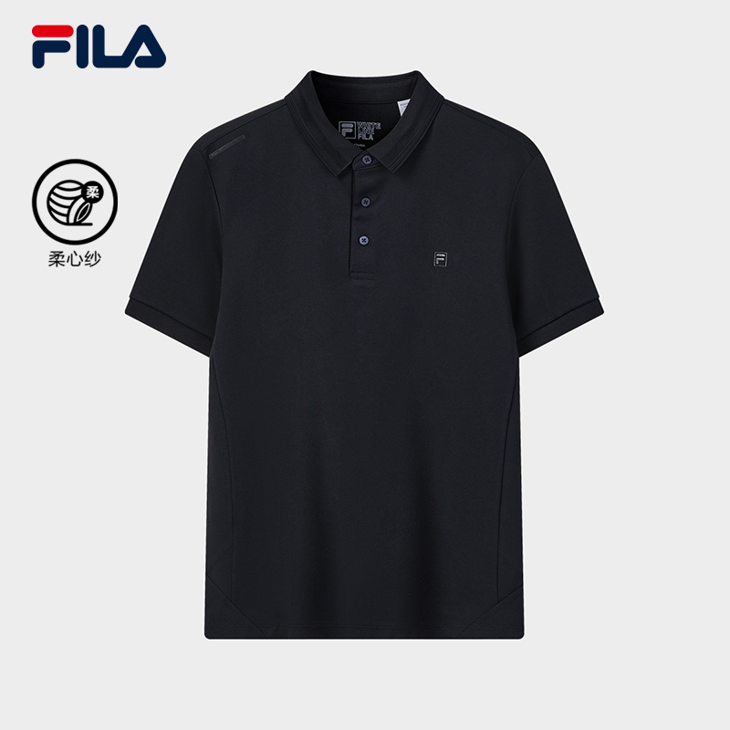 FILA CORE Men WHITE Knitted Short Sleeve Polo Shirt NAVY