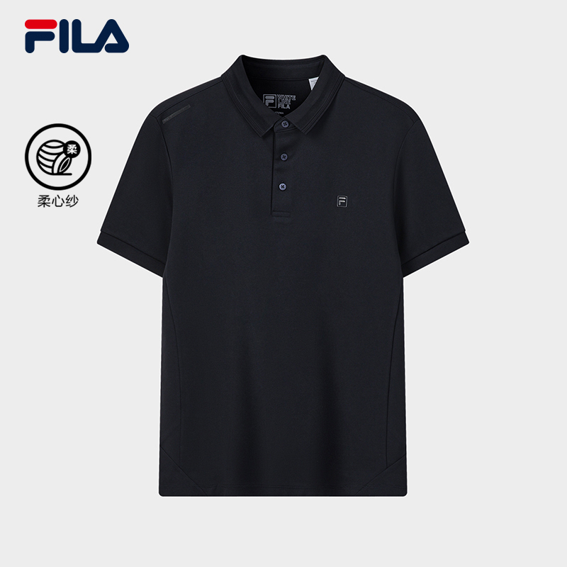 FILA CORE Men WHITE Knitted Short Sleeve Polo Shirt NAVY