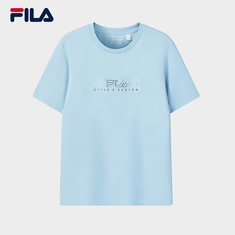 FILA CORE Men WHITE Knitted Short Sleeve Top LIGHT BLUE