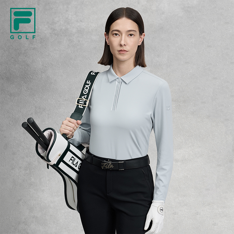 FILA CORE GOLF Women Simple Trendy Casual Long Sleeve Polo(Black/Blue)