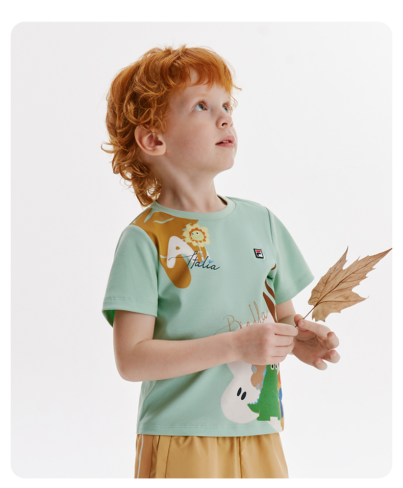 (105 - 130cm) FILA KIDS WHITE LINE Boys Short Sleeve T-Shirt in Green