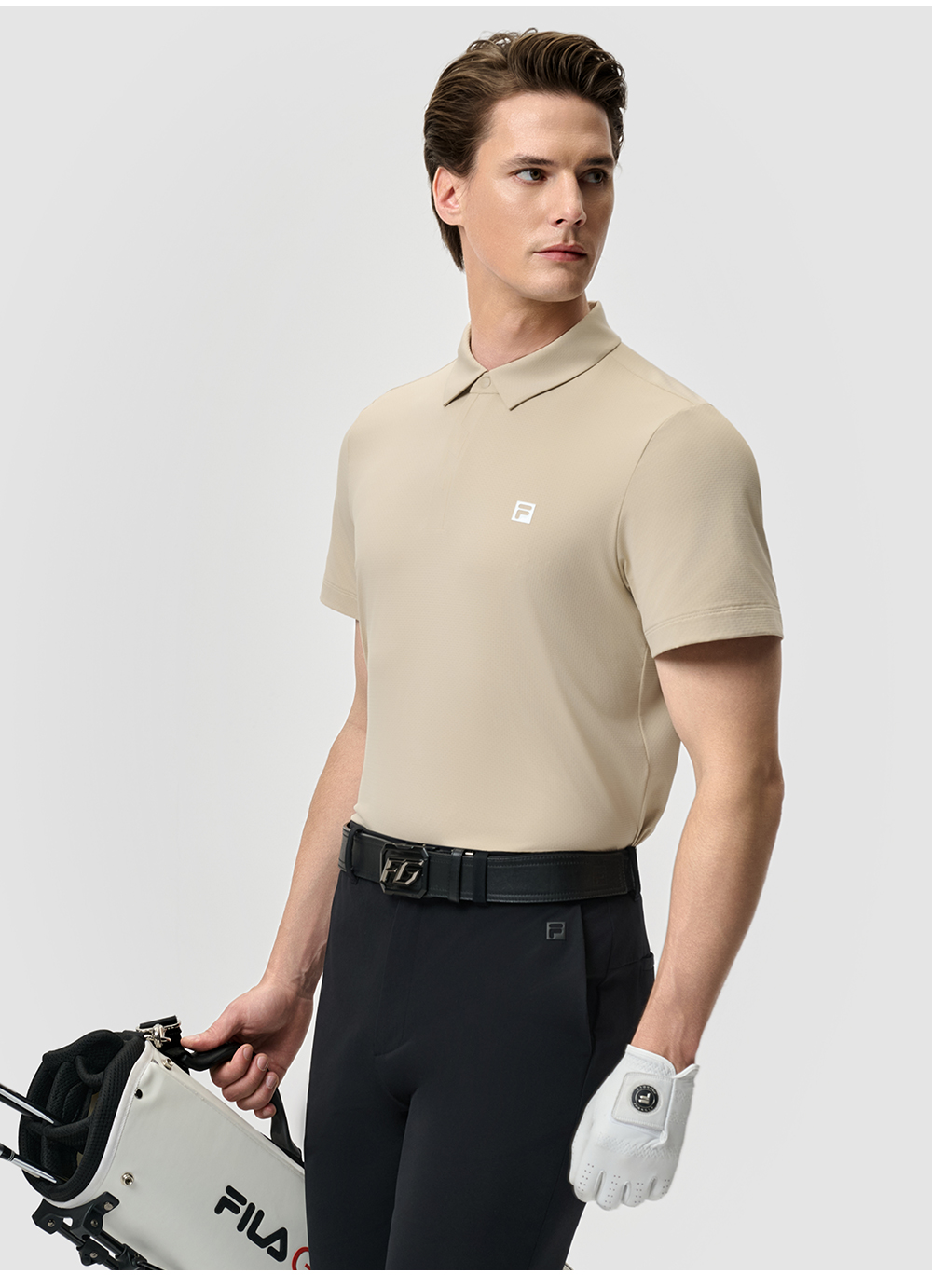FILA CORE ATHLETICS GOLF STATELY FLORAL Men Polo T-shirt (Black / Light Khaki / White)
