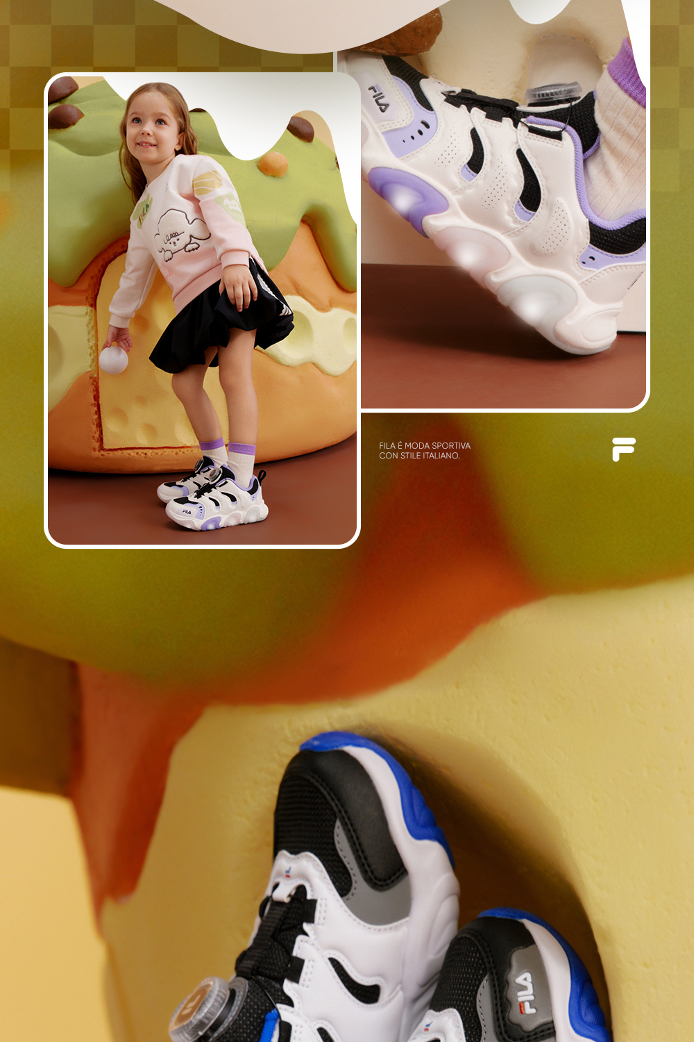 [EU29-33]FILA KIDS HERITAGE HERITAGE-FHT Boy&Girl's Light-up Sneakers(Beige/White)