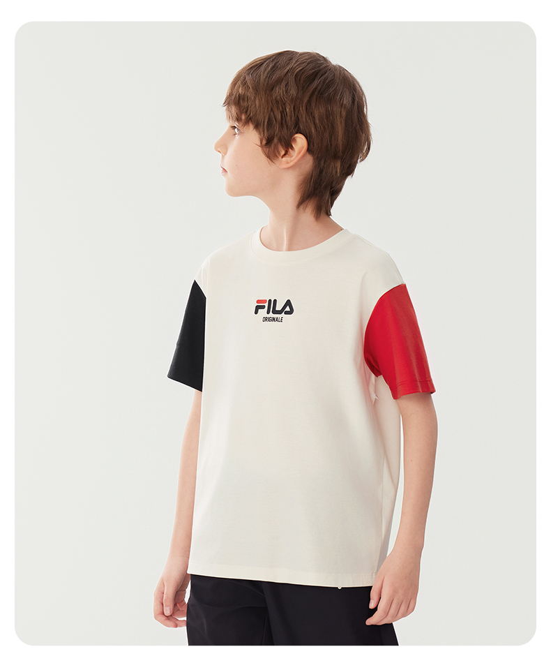 (130 - 170cm) FILA KIDS ORIGINALE Boy's Short Sleeve T-Shirt in White