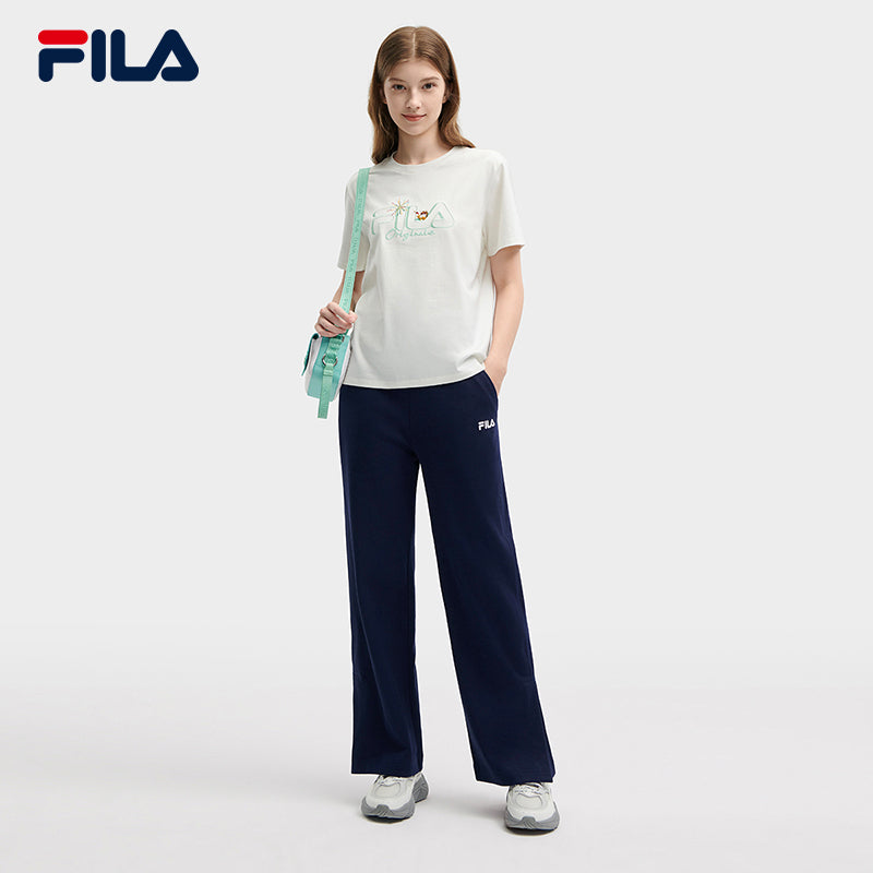 FILA CORE WHITE LINE Women's Knit Wide-Leg Long Pants in Dark Navy