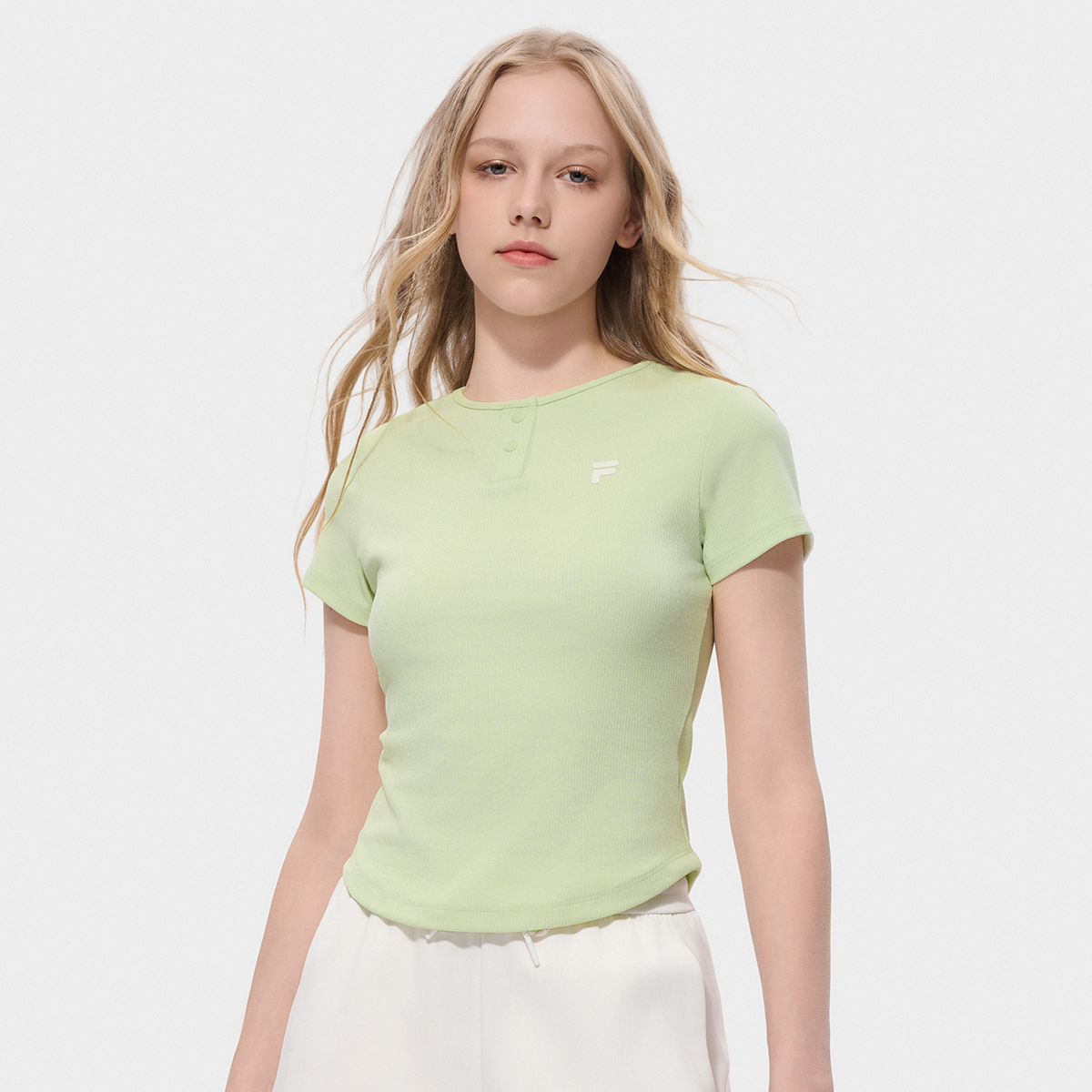 FILA FUSION INLINE Women Knitted Short Sleeve Top