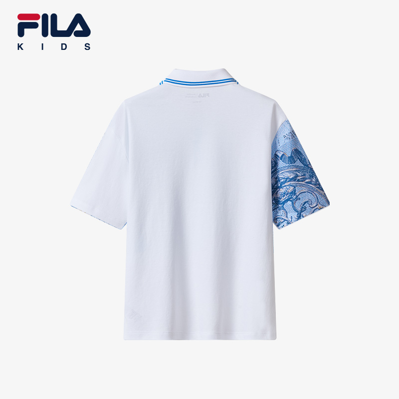 FILA KIDS WHITE LINE x RMN Boys' Short Sleeve T-shirt / Polo Tee  (Full Print in White and Blue)