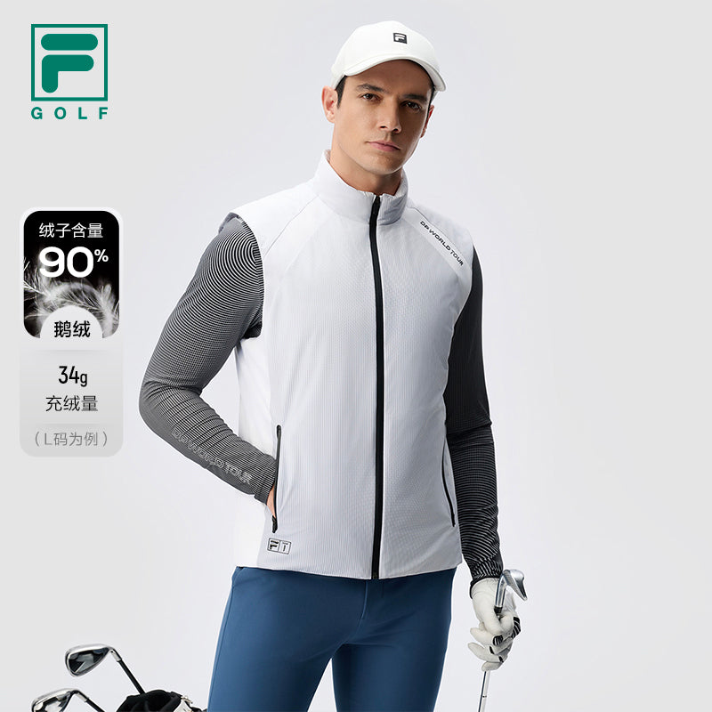 FILA CORE ATHLETICS GOLF DP WORLD TOUR MONOGRAM STRIPE Men Down Jacket Vest (White)