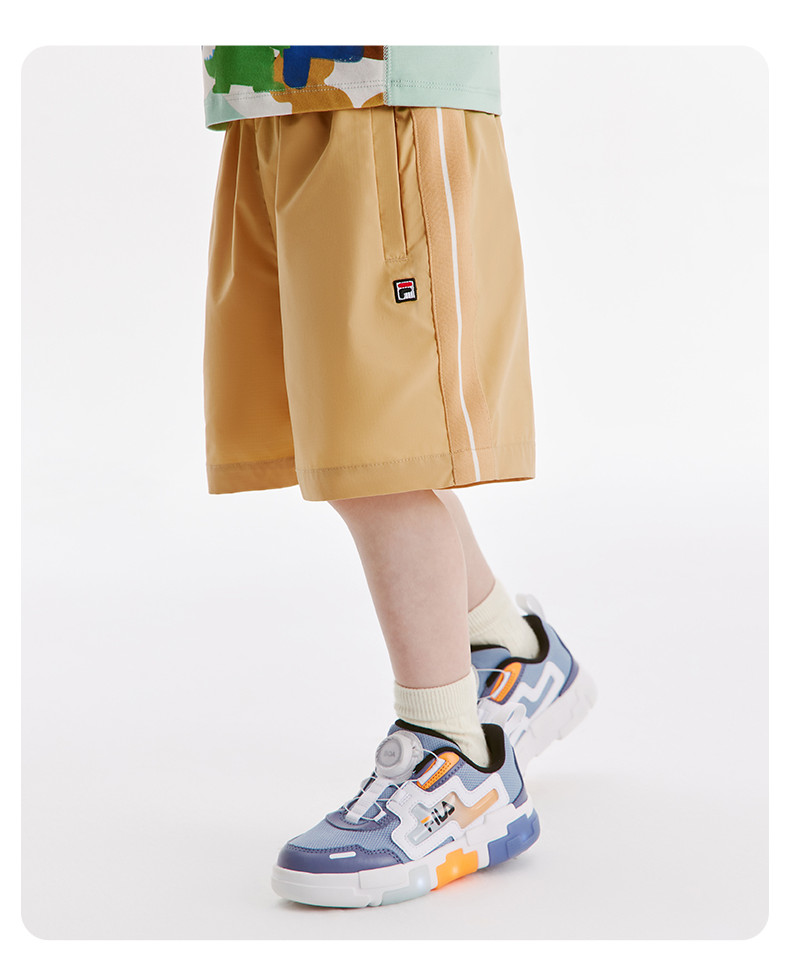 (105-130cm) FILA KIDS WHITE LINE Boy's Woven 5 Inch Pants in Light Khaki
