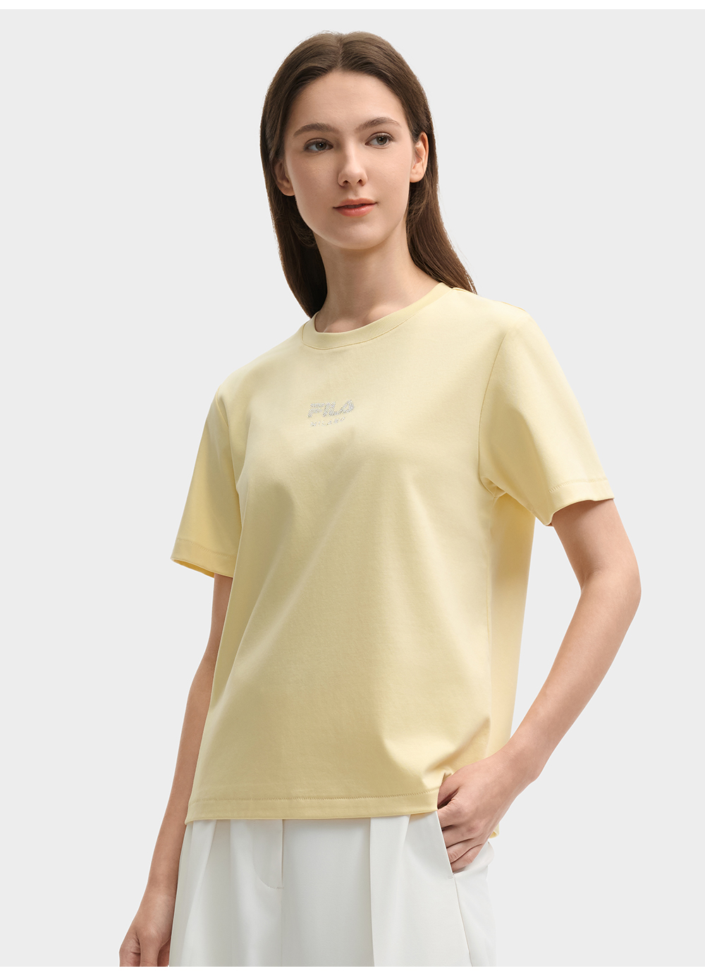 FILA CORE LIFESTYLE MILANO ENJOY A CUP OF JOE Women Short Sleeves T-Shirt (White / Yellow)
