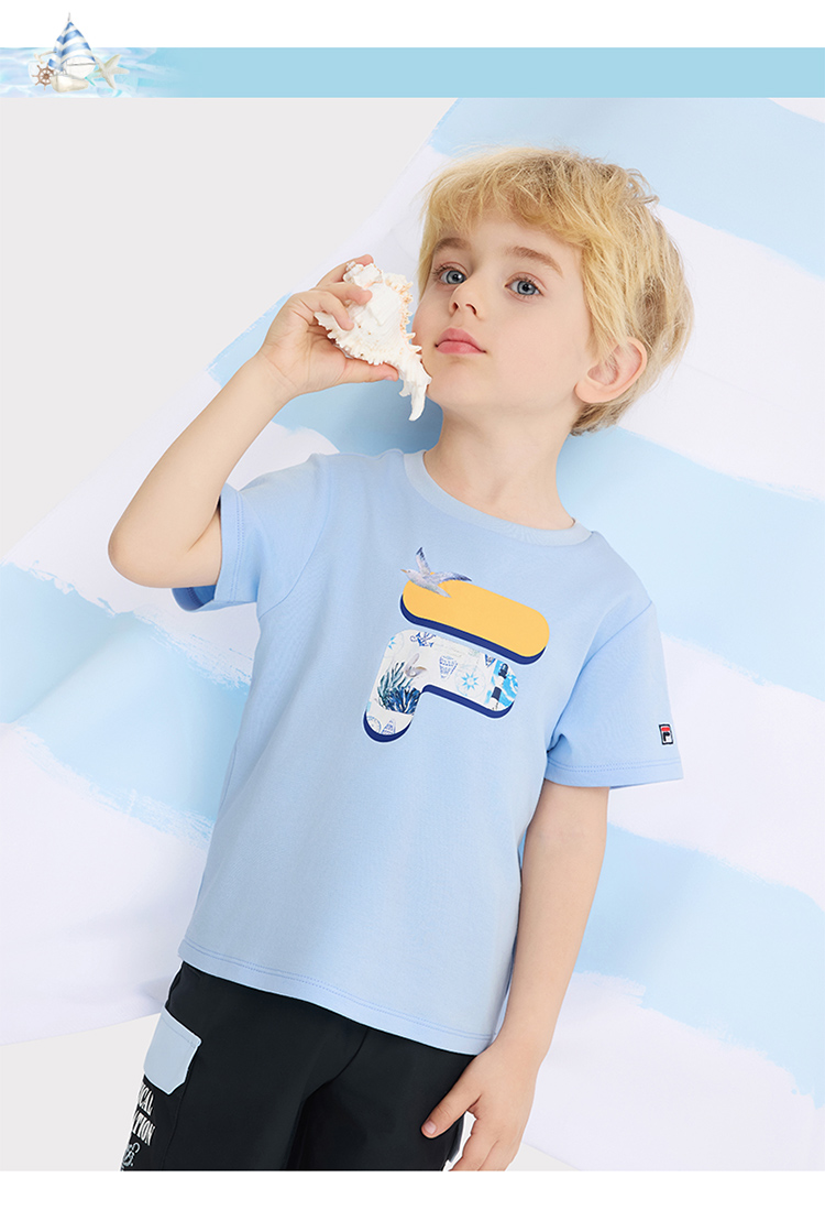 (105 - 130cm) FILA KIDS WHITE LINE Boys Short Sleeve T-Shirt in Light Blue
