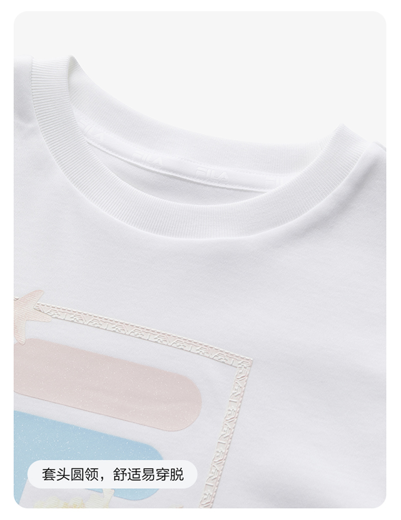 (105 - 130cm) FILA KIDS WHITE LINE Girl's Short Sleeve T-Shirt in White