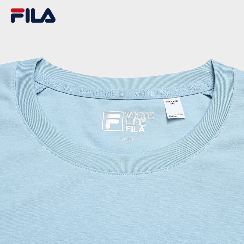 FILA CORE Men WHITE Knitted Short Sleeve Top LIGHT BLUE