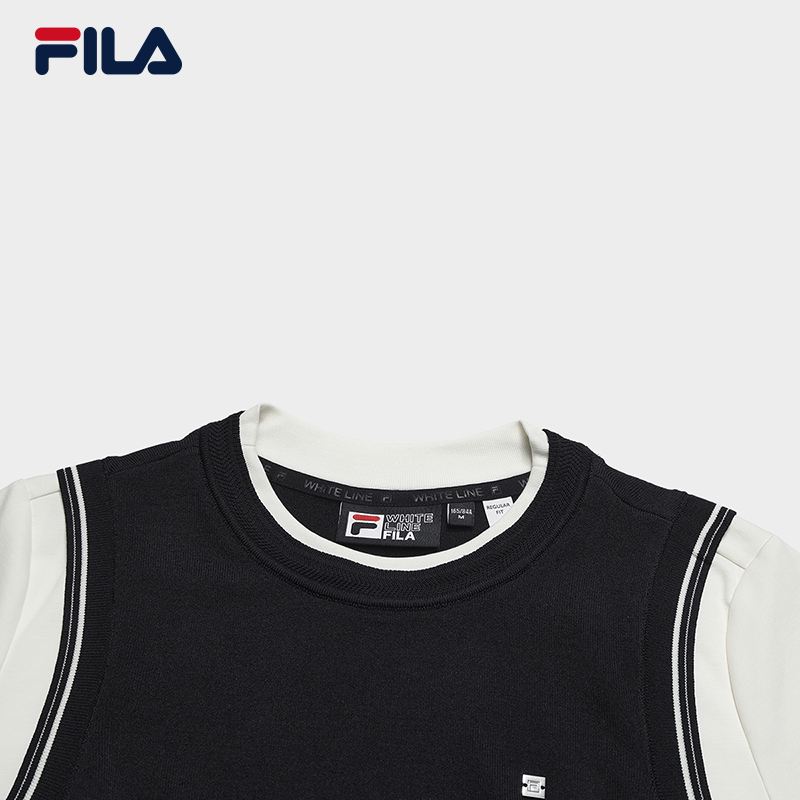 FILA CORE Women WHITE Knitted Short Sleeve Top NAVY