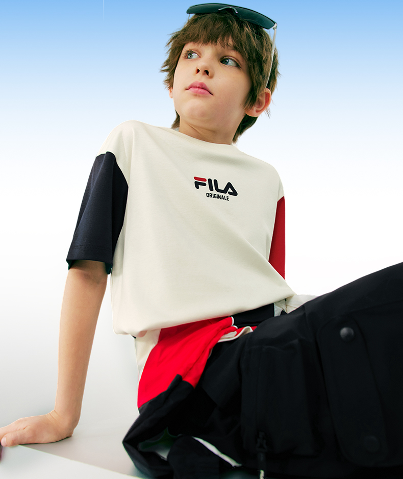 (130 - 170cm) FILA KIDS ORIGINALE Boy's Short Sleeve T-Shirt in White