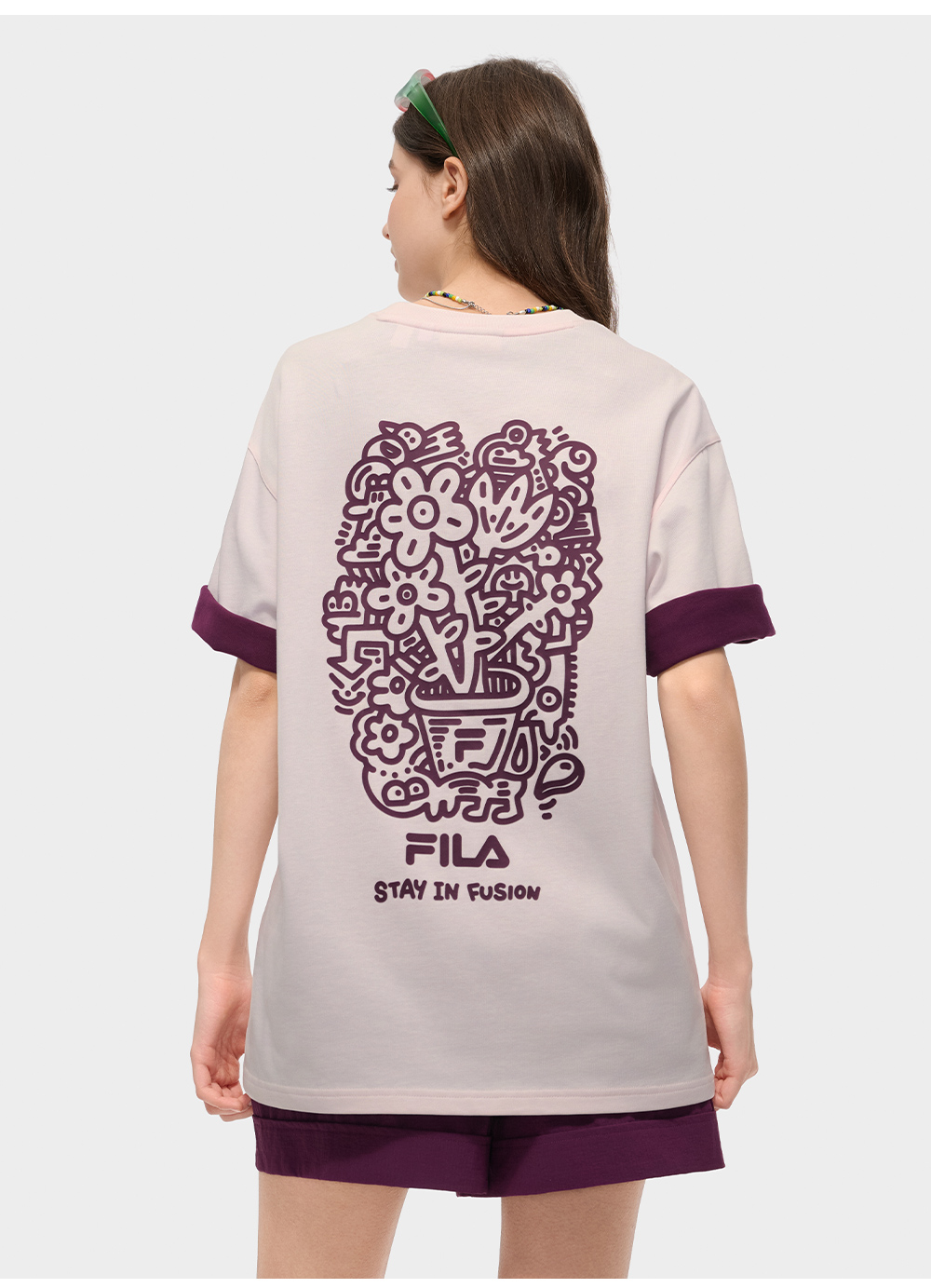 FILA FUSION  FUSION X MR DOODLE Unisex Short Sleeve T-shirt (Pink / Purple / White / Yellow)