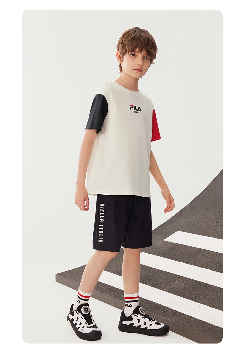 (130 - 170cm) FILA KIDS ORIGINALE Boy's Short Sleeve T-Shirt in White