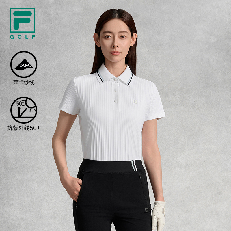 FILA CORE ATHLETICS GOLF ELITE GOLF CLUB Women Short Sleeve Polo (Black / Light Blue / White)