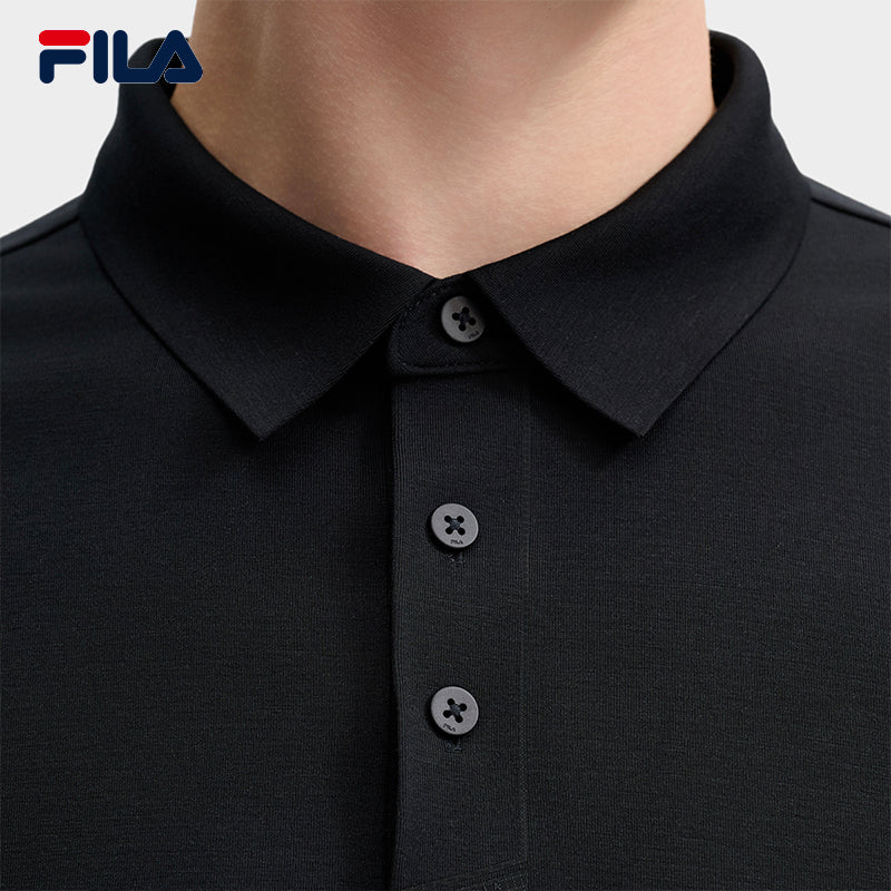 FILA CORE LIFESTYLE BLUE QUADRILATERO AESTHETICS Men Long Sleeve Polo (Black / Brown)