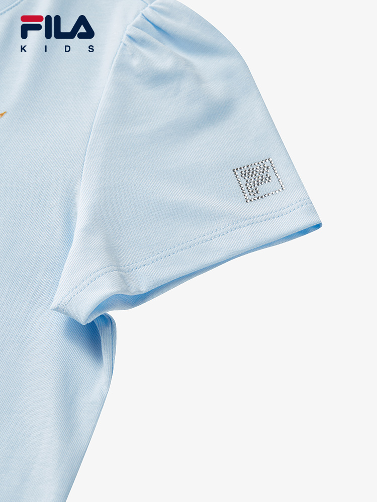 (130 - 165cm) FILA KIDS WHITE LINE Girl's Short Sleeve T-Shirt in Light Blue
