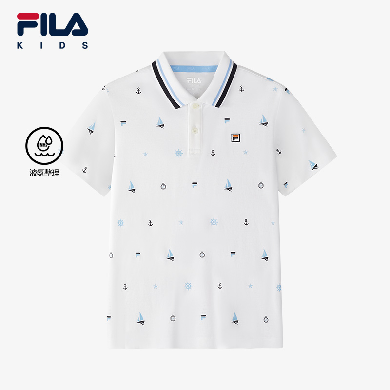(130 - 170cm) FILA KIDS WHITE LINE Boys Short Sleeve Polo T-Shirt