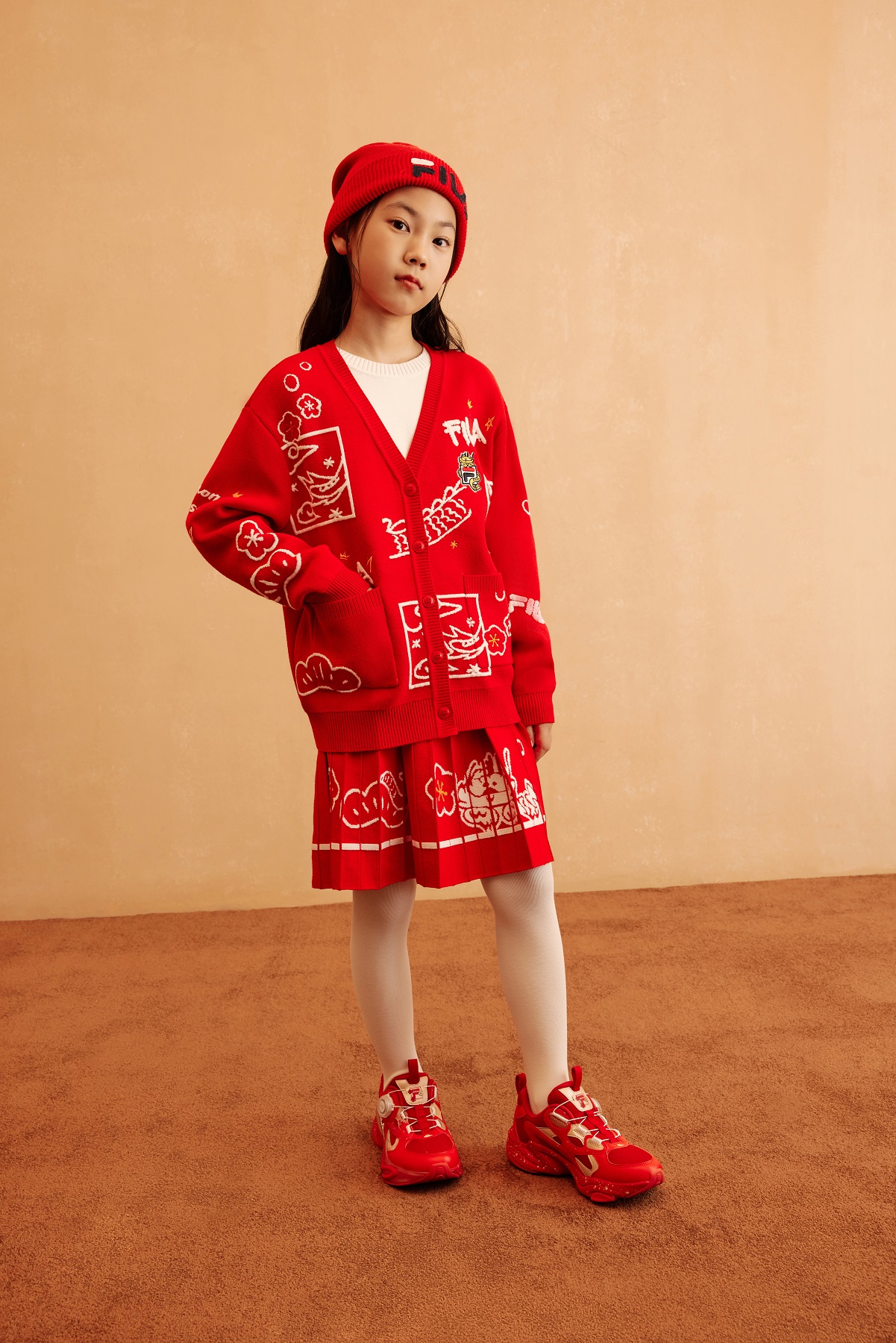 [ CNY Collection ] FILA KIDS ORIGINALE Chinese New Year Girl's Cardigan in Red