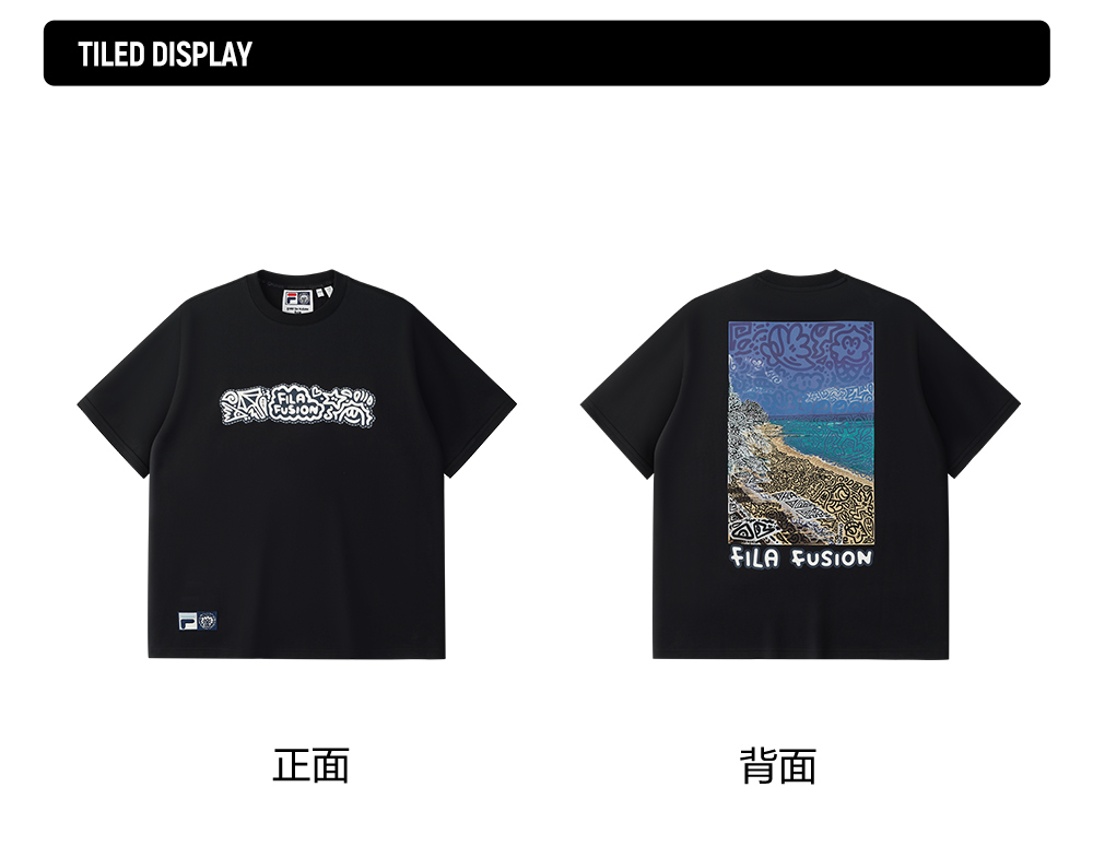 FILA FUSION  FUSION X MR DOODLE Unisex Short Sleeve T-shirt (Black / Light Blue / White)