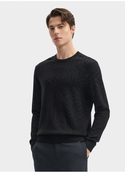 FILA CORE LIFESTYLE BLUE GEOMETRIC SNOW ART Men Knit Sweater (Black)