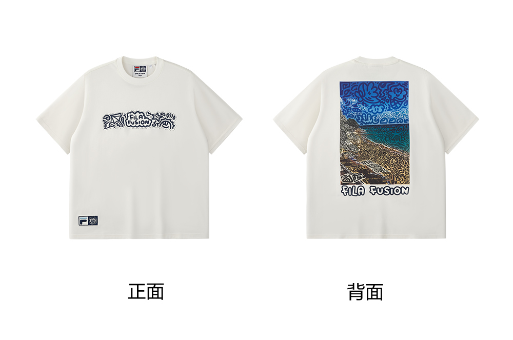 FILA FUSION  FUSION X MR DOODLE Unisex Short Sleeve T-shirt (Black / Light Blue / White)