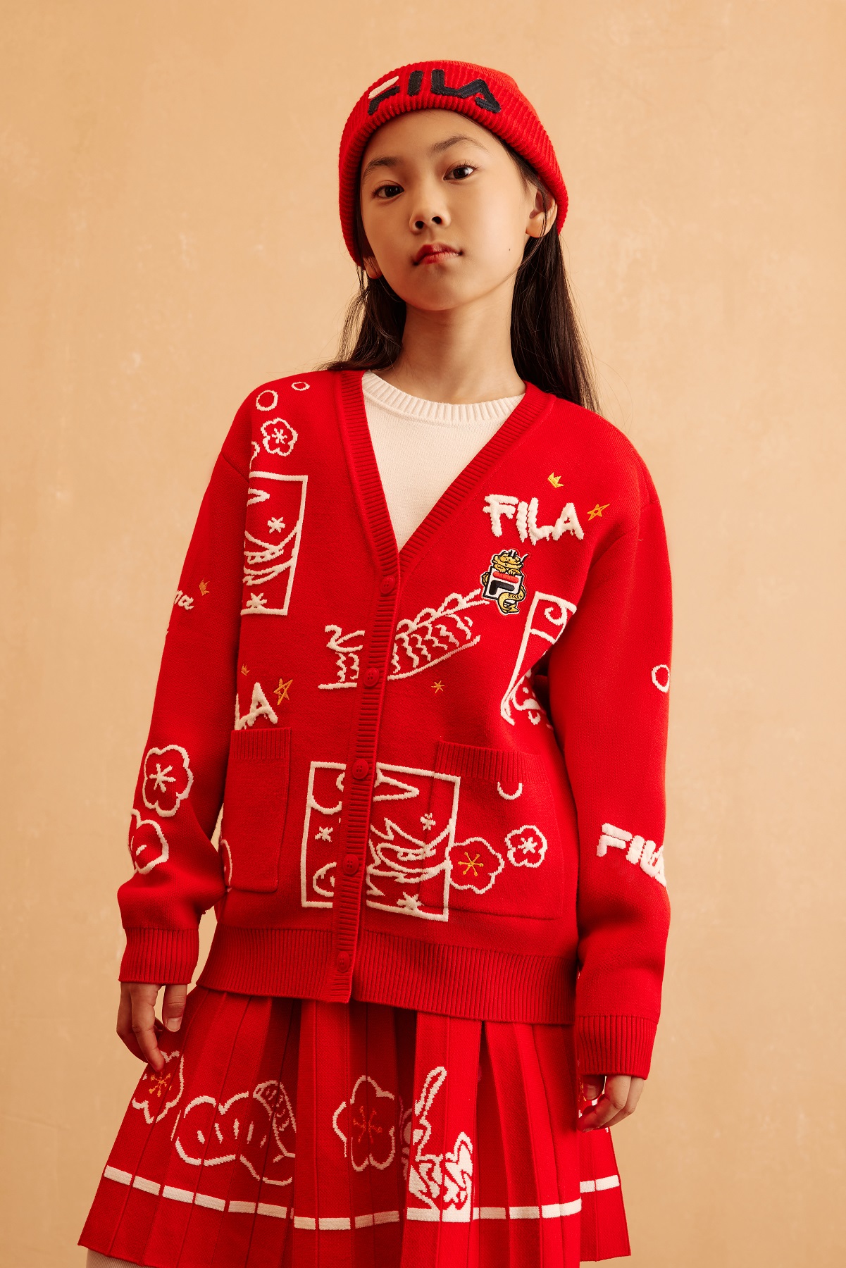 [ CNY Collection ] FILA KIDS ORIGINALE Chinese New Year Girl's Cardigan in Red