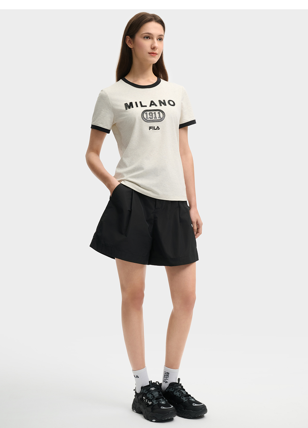 FILA CORE LIFESTYLE MILANO LUXURY CAFFE / FLAT WHITE Women Short Sleeves T-Shirt (Light Khaki / Purple)