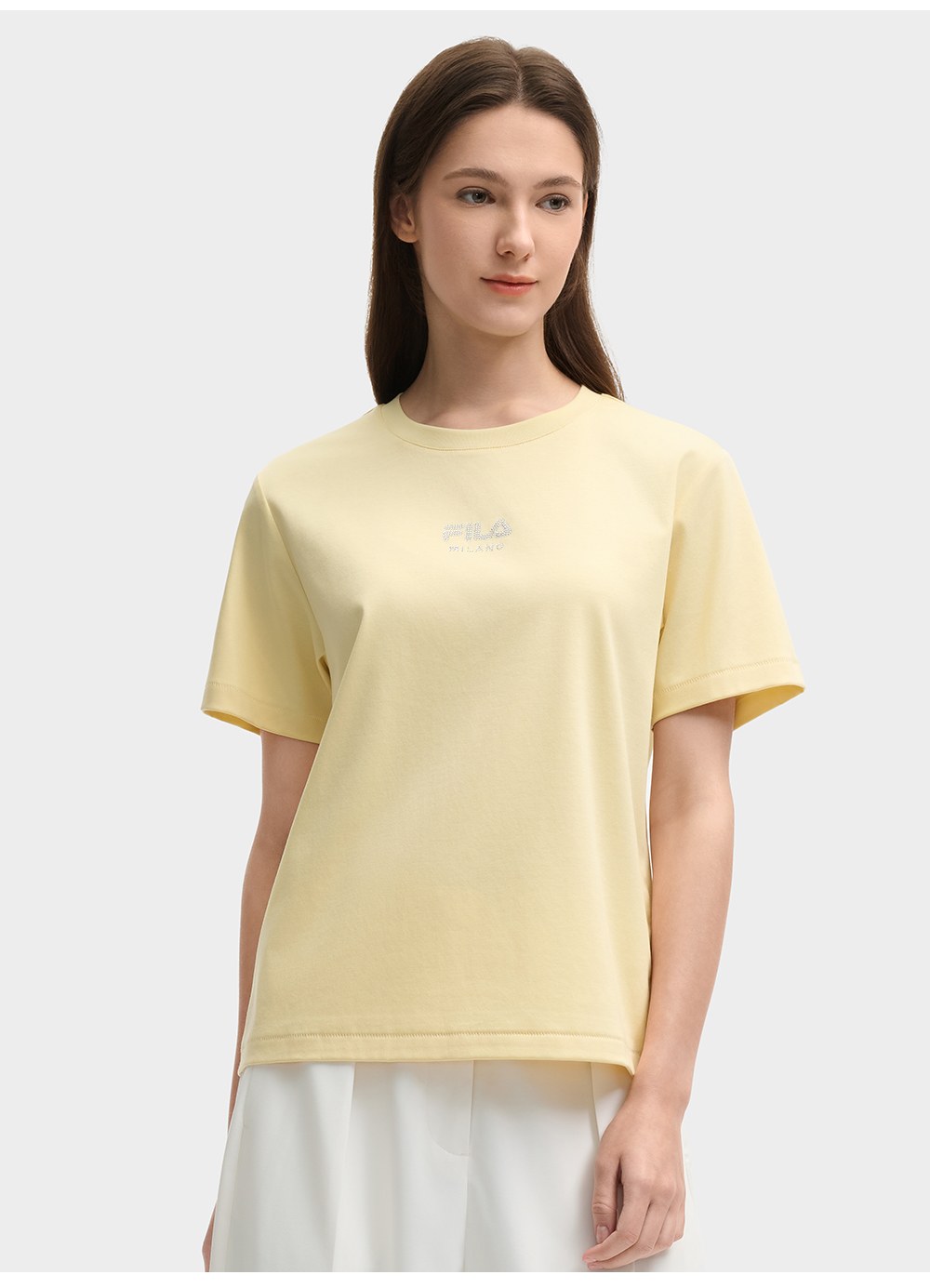 FILA CORE LIFESTYLE MILANO ENJOY A CUP OF JOE Women Short Sleeves T-Shirt (White / Yellow)