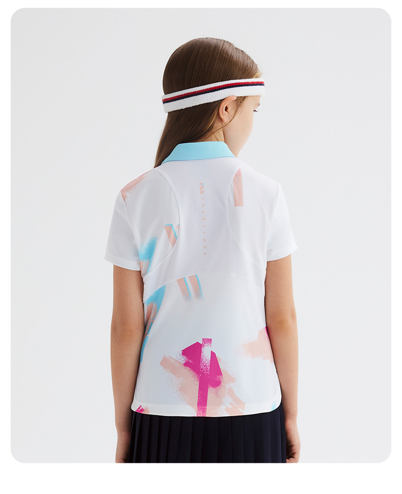 (130-165cm) FILA KIDS ART IN SPORTS PERFORMANCE TENNIS Girl's Short Sleeve Polo in White