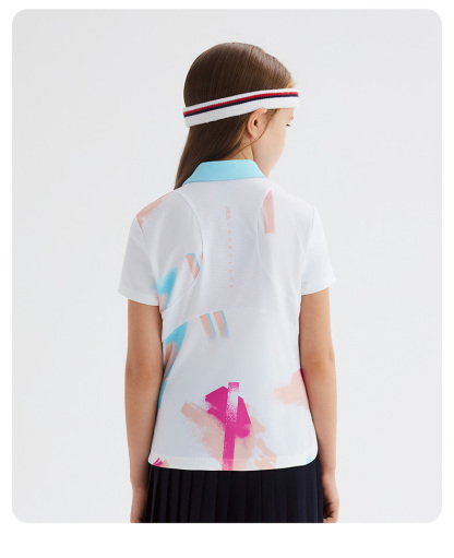 (130-165cm) FILA KIDS ART IN SPORTS PERFORMANCE TENNIS Girl's Short Sleeve Polo in White