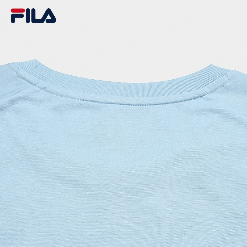 FILA CORE Men WHITE Knitted Short Sleeve Top LIGHT BLUE