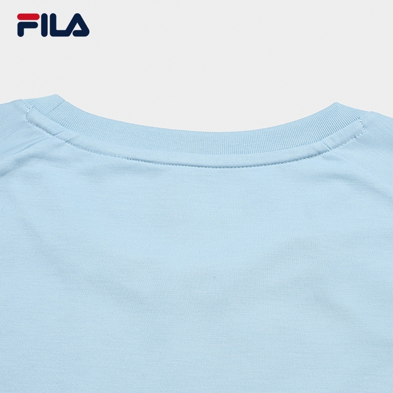 FILA CORE Men WHITE Knitted Short Sleeve Top LIGHT BLUE