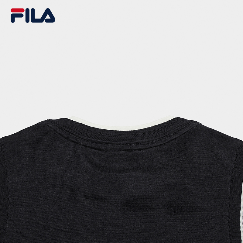 FILA CORE Women WHITE Knitted Short Sleeve Top NAVY