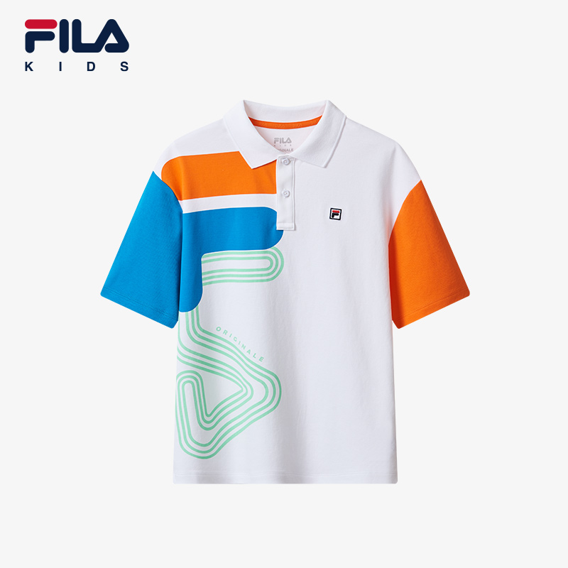 (130 - 165cm) FILA KIDS ORIGINALE Boy's Short Sleeve Polo T-Shirt in White