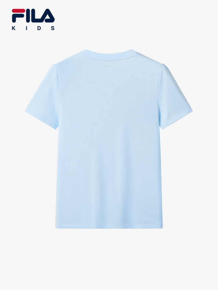 (130 - 165cm) FILA KIDS WHITE LINE Girl's Short Sleeve T-Shirt in Light Blue