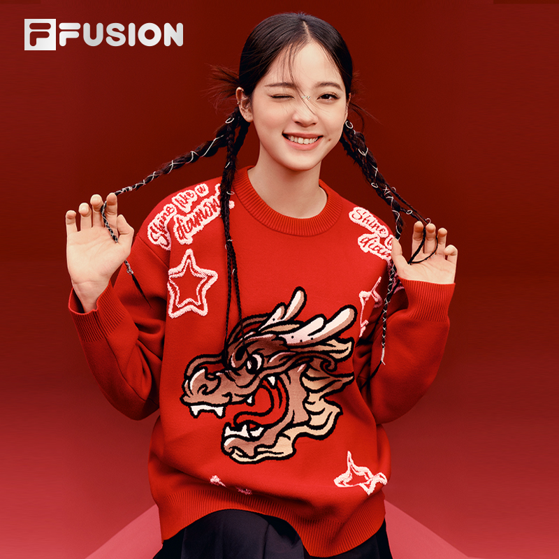 [ NANA CNY Collection ] FILA FUSION CULTURE Women's Knit Sweater in Red Chinese New Year
