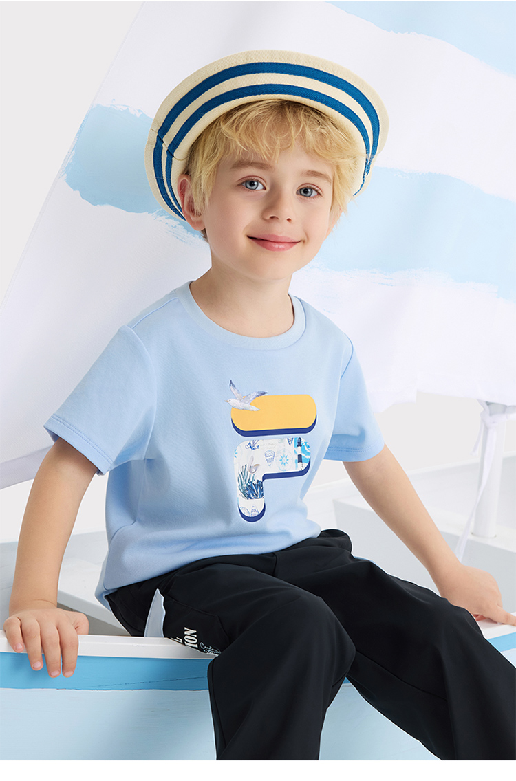 (105 - 130cm) FILA KIDS WHITE LINE Boys Short Sleeve T-Shirt in Light Blue