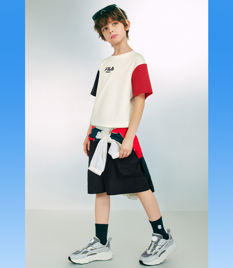 (130 - 170cm) FILA KIDS ORIGINALE Boy's Short Sleeve T-Shirt in White