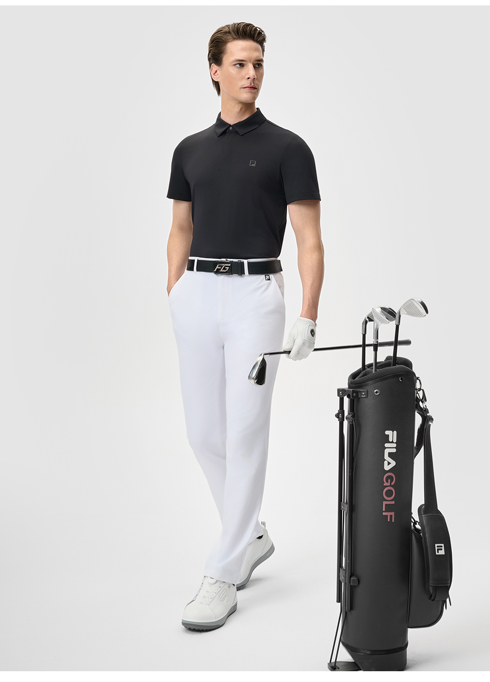 FILA CORE ATHLETICS GOLF STATELY FLORAL Men Polo T-shirt (Black / Light Khaki / White)