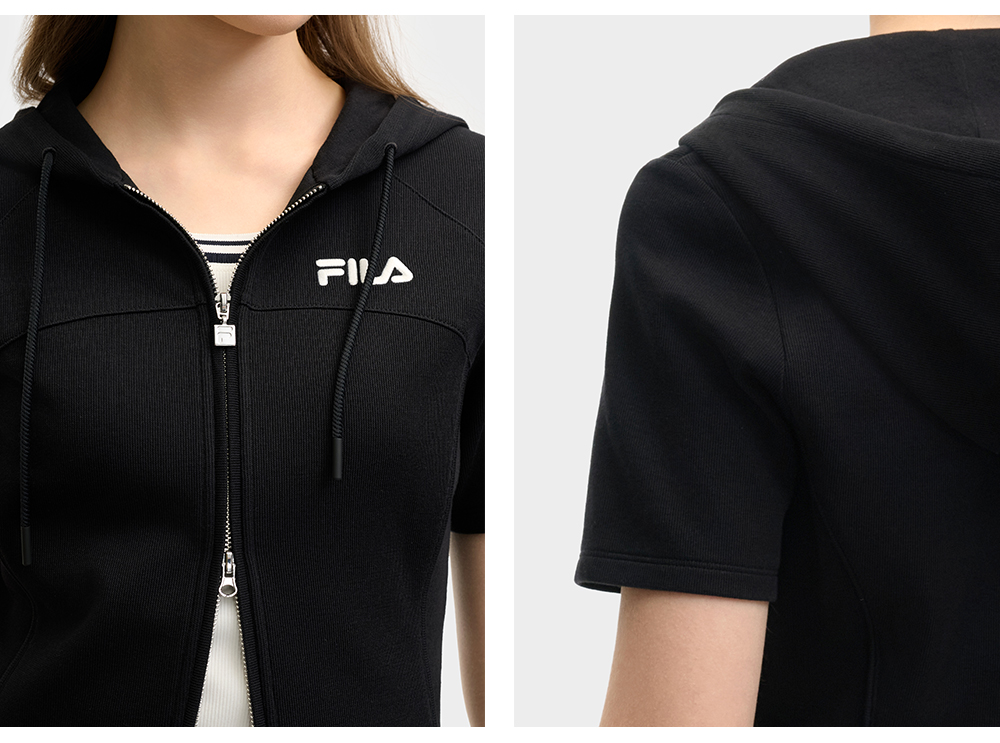 FILA CORE LIFESTYLE ORIGINALE SUMMER QUEST Women Knitted Short Sleeve Top (Black / White)