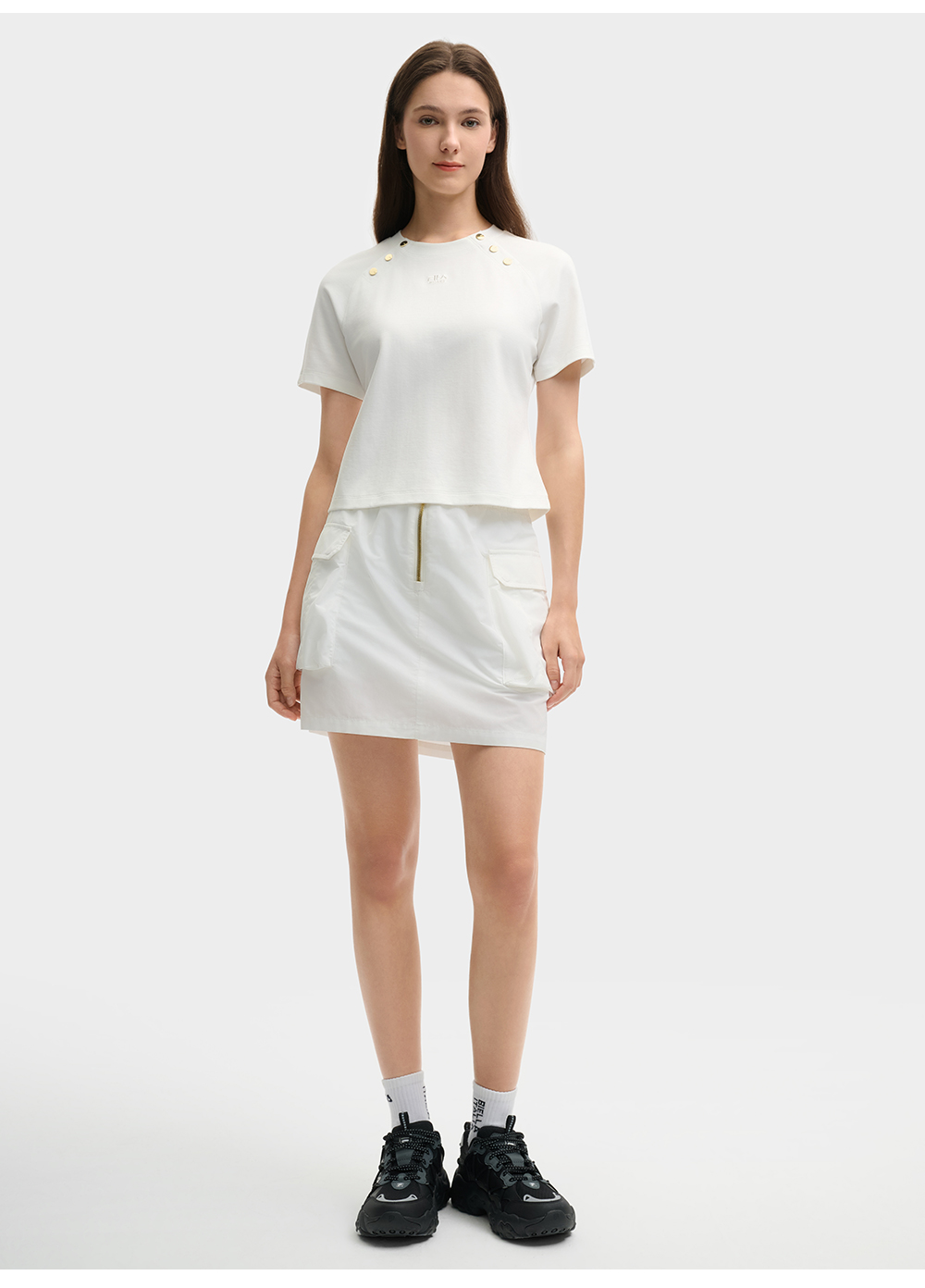 FILA CORE LIFESTYLE MILANO LUXURY CAFFE / FLAT WHITE Women Short Sleeves T-Shirt (Black / White)