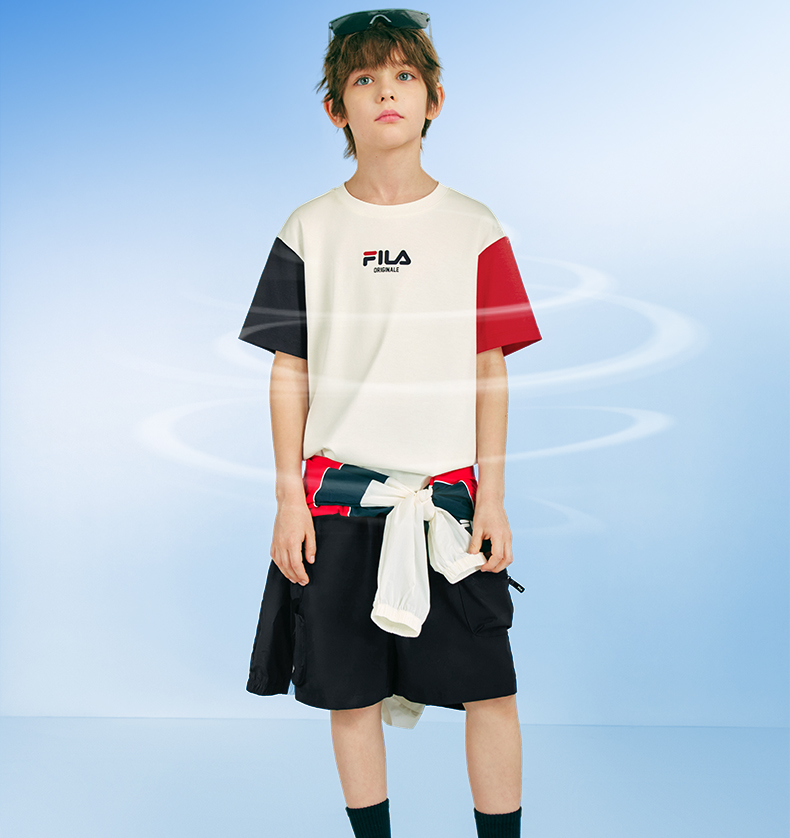 (130 - 170cm) FILA KIDS ORIGINALE Boy's Short Sleeve T-Shirt in White