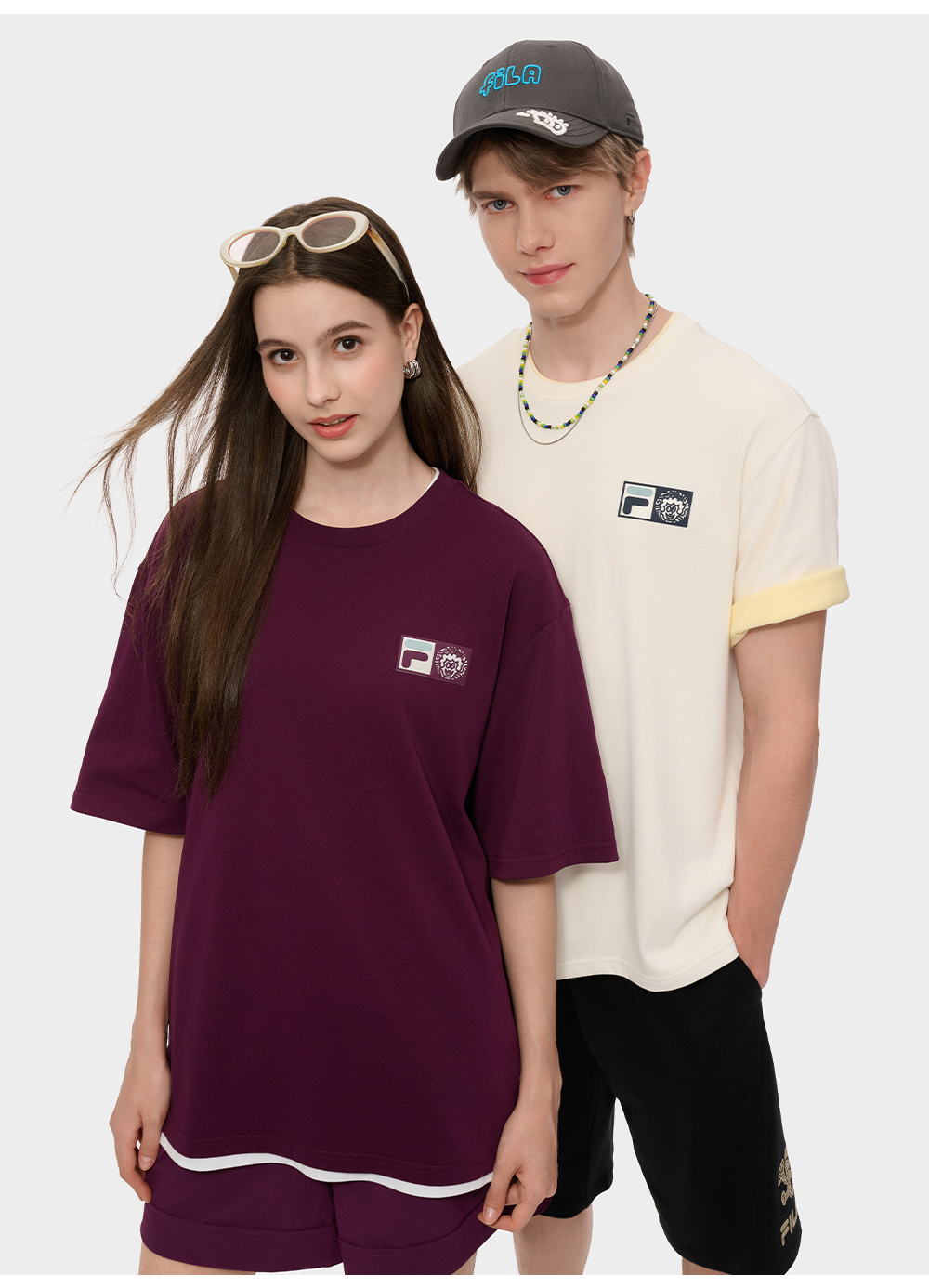 FILA FUSION  FUSION X MR DOODLE Unisex Short Sleeve T-shirt (Pink / Purple / White / Yellow)