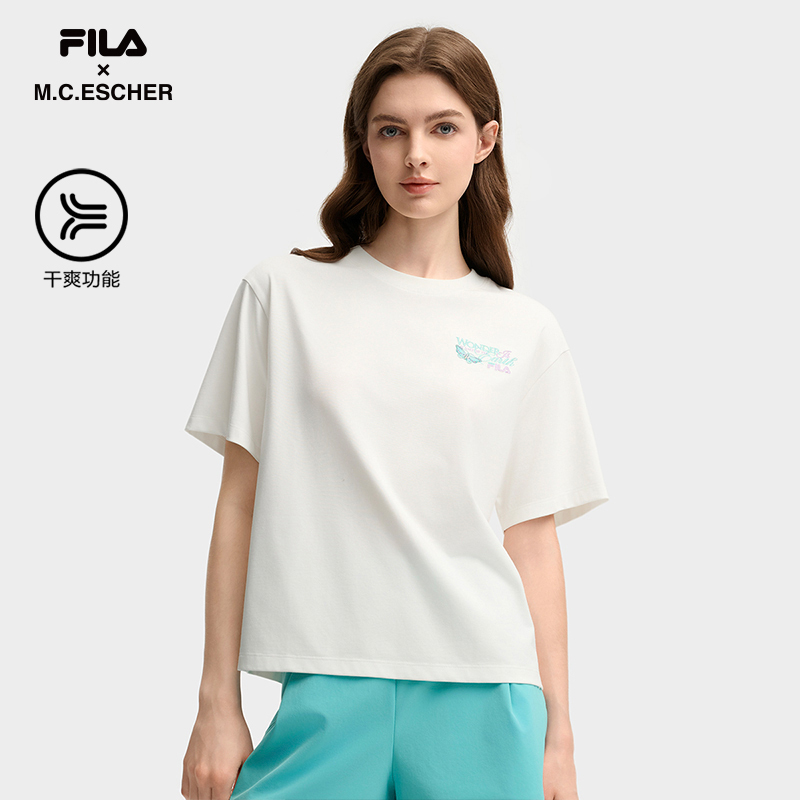 FILA CORE LIFESTYLE HERITAGE FILA X M.C.ESCHER Women Short Sleeve T-shirt (Pink / White)