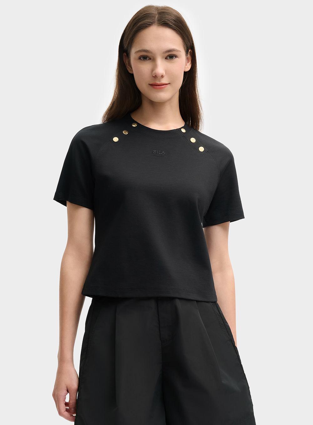 FILA CORE LIFESTYLE MILANO LUXURY CAFFE / FLAT WHITE Women Short Sleeves T-Shirt (Black / White)